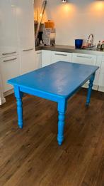 Blauwe Houten vintage eettafel, Huis en Inrichting, Ophalen, 50 tot 100 cm, Zo goed als nieuw, Vijf personen of meer