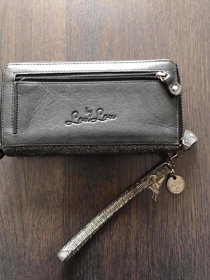 Z.g.a.n zwart-grijze leer met stof "LouLou" Portemonnee, Sieraden, Tassen en Uiterlijk, Portemonnees, Zo goed als nieuw, Overige merken