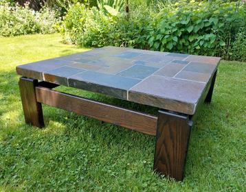 Salontafel, hout/leisteen/, Brutalistisch, jaren 70 beschikbaar voor biedingen