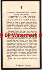 Vries de Grietje 1866 Balkl 1945 Workum x Veldman - 22813, Verzamelen, Bidprentjes en Rouwkaarten, Bidprentje, Ophalen of Verzenden