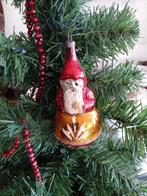 oude kerstbal kerstman op oranje glazen bol gesuikerd, Diversen, Gebruikt, Ophalen of Verzenden