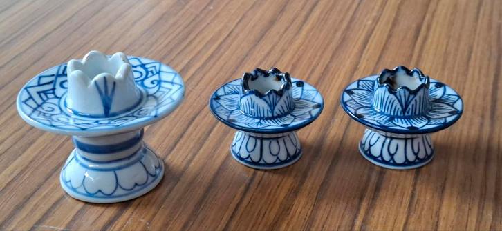 Delftsblauwe kandelaren / 3 stuks, Antiek en Kunst, Antiek | Kandelaars, Glas, Ophalen of Verzenden