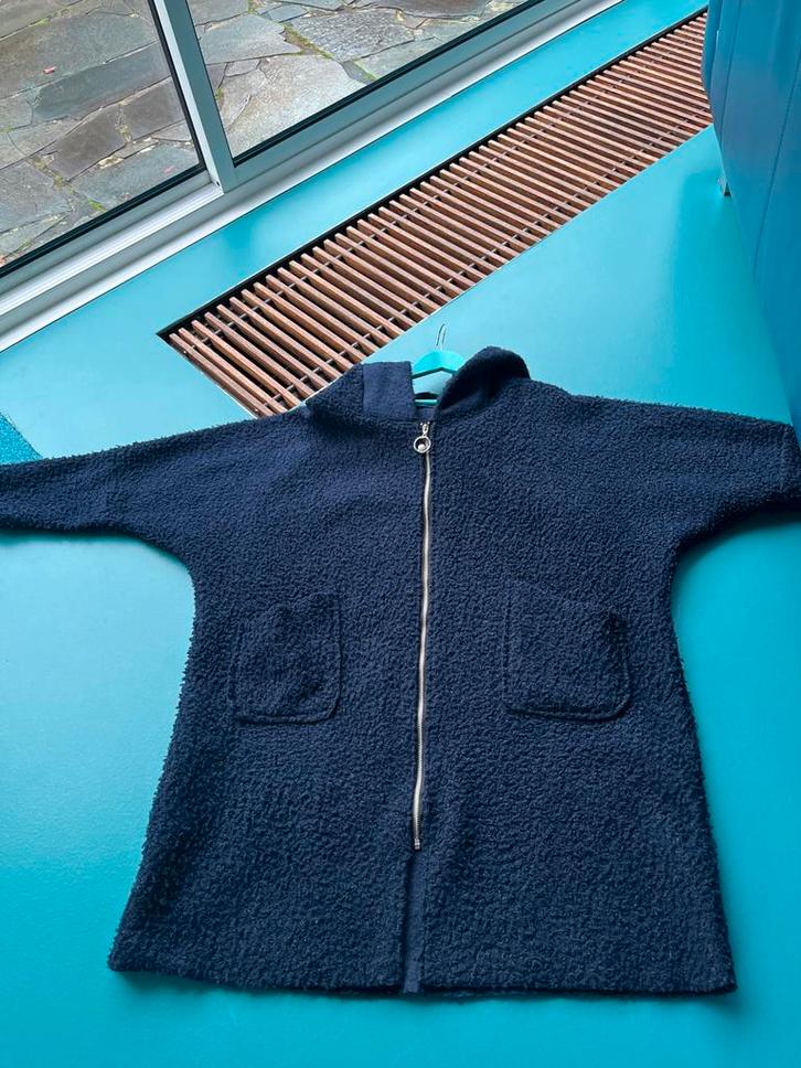 Donkerblauwe Teddy Jas met Capuchon - Maat 46-50, Kleding | Dames, Jassen | Zomer, Gedragen, Maat 46/48 (XL) of groter, Blauw