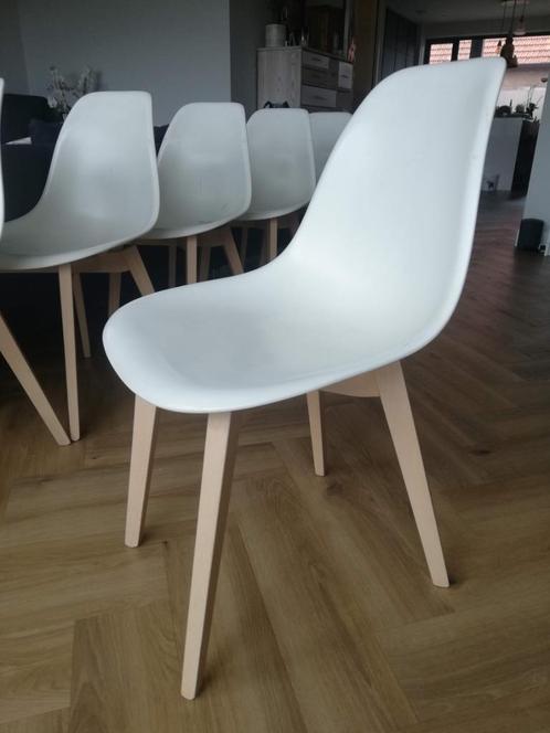 6 (eetkamer) stoelen, Huis en Inrichting, Stoelen, Gebruikt, Vijf, Zes of meer stoelen, Hout, Kunststof, Wit, Ophalen