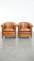 Set van 2 schapenleren clubfauteuils met warme kleuren, Huis en Inrichting, Fauteuils, Ophalen, Gebruikt, ., Minder dan 75 cm