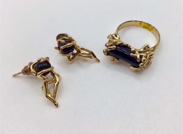 Charles Jourdan ring en oorbellen goud verguld Onyx design beschikbaar voor biedingen
