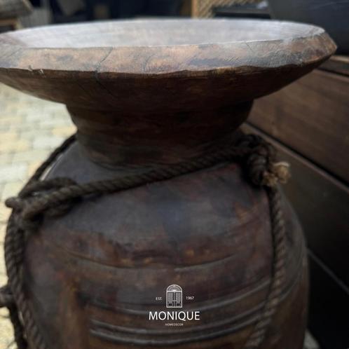Grote Nepalese houten kruik Antiek Sober wonen stijl, Huis en Inrichting, Woonaccessoires | Vazen, Nieuw, Overige kleuren, Minder dan 50 cm