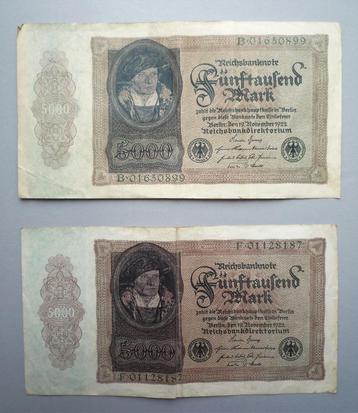 2x Duitsland 5000 Mark bankbiljet 1922 Hans Urmiller beschikbaar voor biedingen