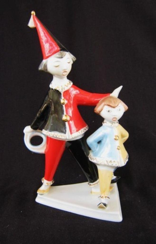 Hollohaza - Art Deco Zingende clown met kind (070), Verzamelen, Beelden en Beeldjes, Zo goed als nieuw, Mens, Ophalen