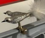 dubbele vogel op knijper, zilver glas, glasvogel kerstbal, Ophalen, Gebruikt
