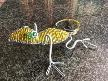 Beeld, hagedis, kralen, metaaldraad, handgemaakt, Afrika beschikbaar voor biedingen