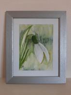 Ingelijste aquarel bloem sneeuwklokje, Antiek en Kunst, Kunst | Schilderijen | Klassiek, Ophalen of Verzenden