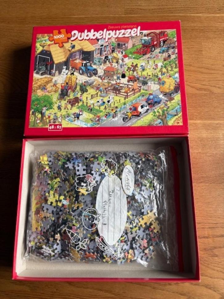 Dubbelpuzzel Zeeuws platteland, Hobby en Vrije tijd, Denksport en Puzzels, Gebruikt, Legpuzzel, 500 t/m 1500 stukjes, Ophalen of Verzenden