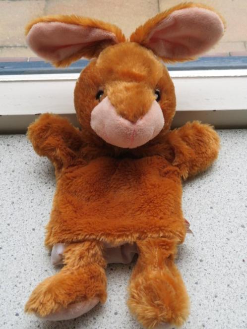 Handpop Konijn van Action merk Toi Toys bruin velours, Kinderen en Baby's, Speelgoed | Knuffels en Pluche, Zo goed als nieuw, Konijn