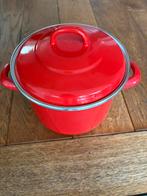Rode, emaille pan van 20 cm doorsnede. 3 stuks hoe leuk!!!, Ophalen of Verzenden, Zo goed als nieuw, Overige materialen, Koekenpan of Braadpan