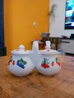Vintage keramische dubbele jam pot met lepel, Ophalen of Verzenden
