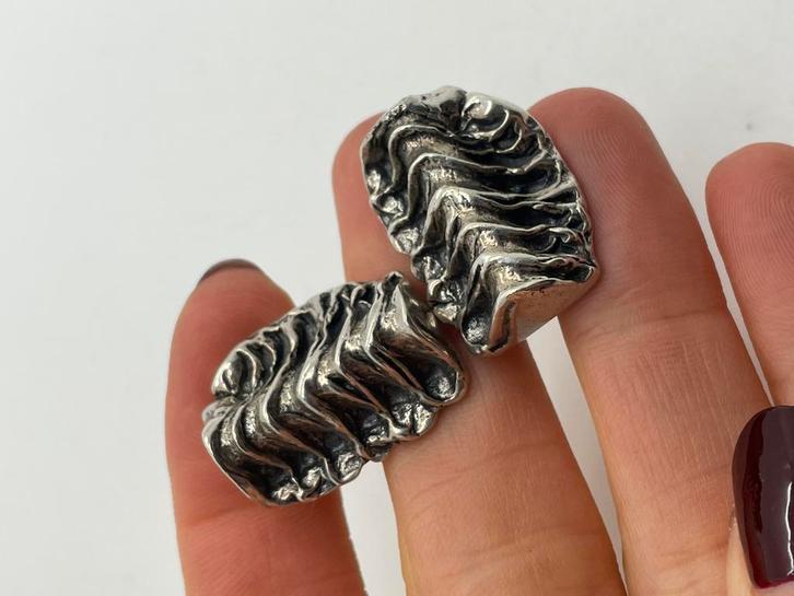 A340 Prachtige zilveren brutalist manchetknopen, Sieraden, Tassen en Uiterlijk, Antieke sieraden, Manchetknopen, Zilver, Ophalen of Verzenden