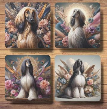 Afghaanse Windhond Barok stijl onderzetters met houder beschikbaar voor biedingen