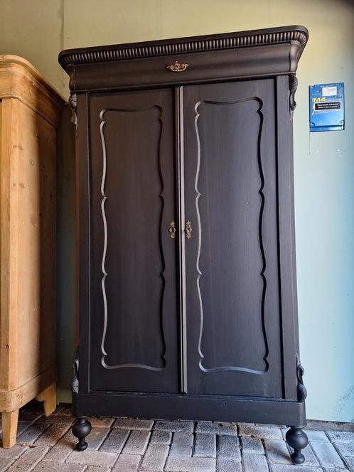 Nette mat zwarte biedermeier linnenkast kledingkast, Antiek en Kunst, Antiek | Meubels | Kasten, Ophalen of Verzenden
