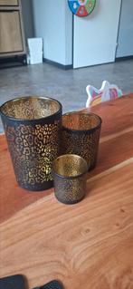 3 windlichten, Huis en Inrichting, Woonaccessoires | Kandelaars en Kaarsen, Ophalen, Zo goed als nieuw, Hout