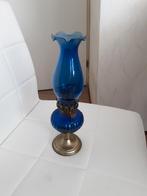 Blauw glas olielamp met lontje, Huis en Inrichting, Lampen | Overige, Gebruikt, Ophalen of Verzenden, Olielamp