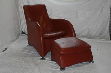 Originele Gerard vd Berg Montis Loge Leren Fauteuil + Hocker beschikbaar voor biedingen