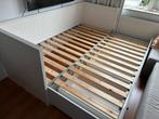 Wit houten 2 persoons bedbank met lades, Huis en Inrichting, Ophalen, Eenpersoons, Wit, Zo goed als nieuw
