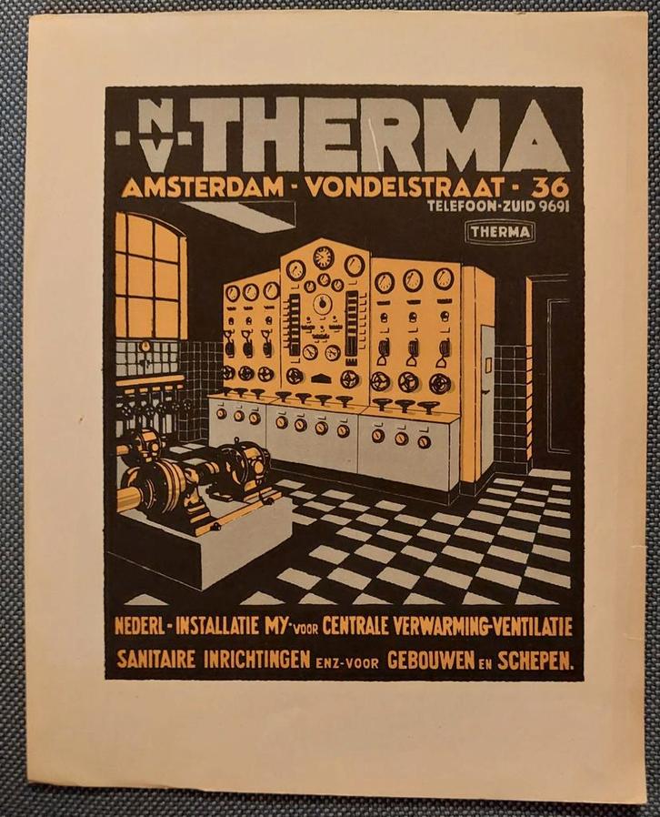 Reclame N.V. Therma Amsterdam Zuid Amsterdamse School, Verzamelen, Merken en Reclamevoorwerpen, Gebruikt, Overige typen, Ophalen of Verzenden