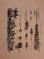 Houtsnede Vissersboten, Ophalen of Verzenden