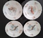 Vier handbeschilderde Limoges porseleinen visborden, Antiek en Kunst, Antiek | Keramiek en Aardewerk, Ophalen of Verzenden