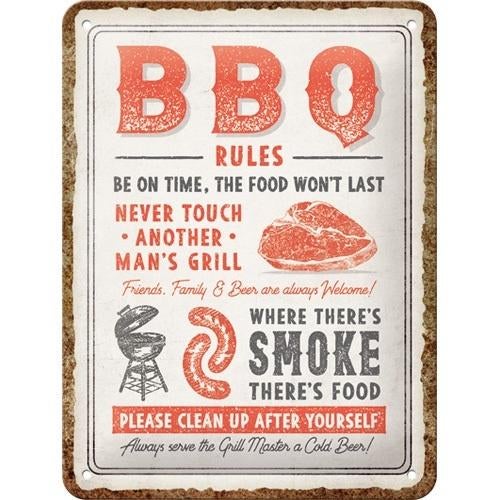 BBQ Rules barbecue relief reclamebord van metaal wandbord, Huis en Inrichting, Woonaccessoires | Tekstborden en Spreuken, Nieuw