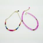 Twee armbandjes regenboog saffier en roze topaas, Verzenden, Zo goed als nieuw, Nvt, Roze