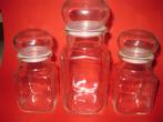 3 Glazen voorraadpotten, 1 grote en 2 kleinere, Ophalen of Verzenden, Nieuw, Glas, Pot, Bus of Blik