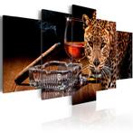 300 Luipaard Sigaar Cognac 5 Luik Canvas Schilderij 200x100, Huis en Inrichting, Woonaccessoires | Schilderijen, Tekeningen en Foto's