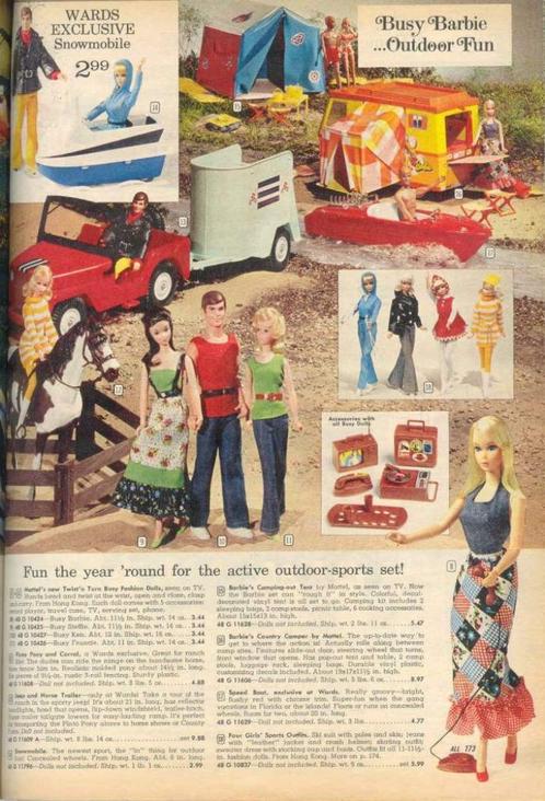 Barbie outdoor fun - catalogus pagina - ca. 1968 - overdruk, Verzamelen, Poppen, Nieuw, Overige typen, Verzenden
