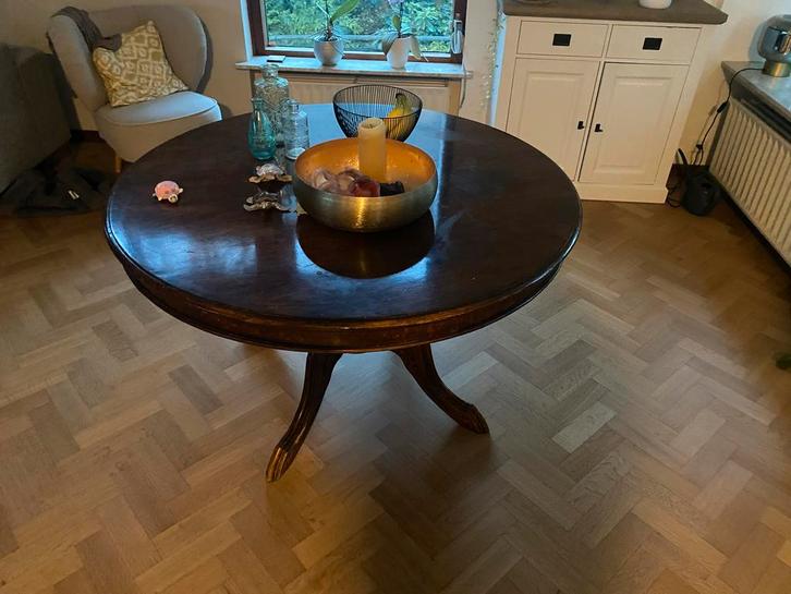 Antieke Ronde Tafel, Huis en Inrichting, Tafels | Eettafels, Gebruikt, 100 tot 150 cm, Vier personen, Rond, Eikenhout, Ophalen of Verzenden