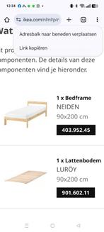 Eenpersoons houten bed inclusief lattenbodem. 90x200 cm. Met, Ophalen of Verzenden, Zo goed als nieuw, Eenpersoons, 90 cm