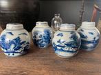 4 kleine gemberpotjes, blauw/wit decor, sleets, Verzenden
