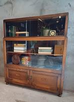 Vintage jaren '60 houten vitrinekast, glazen schuifdeurkast, Ophalen