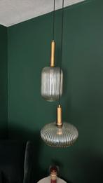 2 hanglampen messing goud en glas, Ophalen, Glas, Minder dan 50 cm