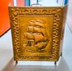 Antiek Koperen Haardscherm met Scheepsmotief - H60cm, B90cm, Ophalen of Verzenden, Koper