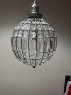 2x Ronde Hanglampen met Kristallen, Huis en Inrichting, Lampen | Hanglampen, Ophalen of Verzenden, Zo goed als nieuw, Glas, Minder dan 50 cm