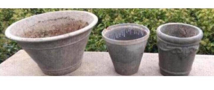 Oude stenen bloempotten brocante vintage grijs diverse, Tuin en Terras, Bloempotten, Zo goed als nieuw, Terracotta, Binnen, Balkon