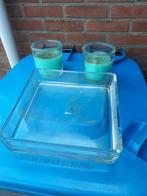 Glazen schaal  en 2  glazen met een kaars, Huis en Inrichting, Woonaccessoires | Kandelaars en Kaarsen, Minder dan 25 cm, Overige materialen