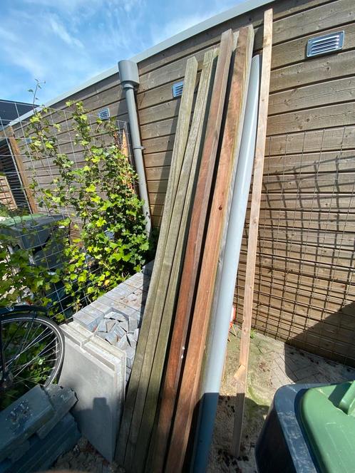 5 bankirai hardhouten palen, met punt | 7x7cm | 275cm lang, Tuin en Terras, Palen, Balken en Planken, Zo goed als nieuw, Palen