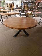 Nieuwe eettafel rond 150cm teakhout op metalen driepoot €295, Ophalen, ., Nieuw, .