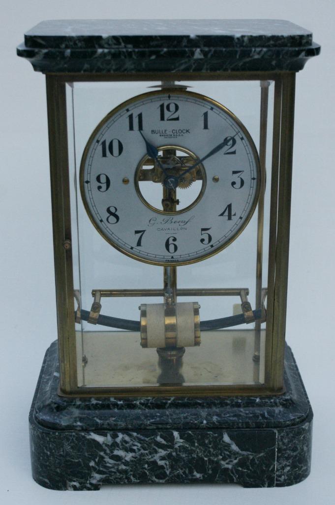 Fraaie grote Bulle glas pendule, zwart geaderd marmer., Antiek en Kunst, Antiek | Klokken, Ophalen