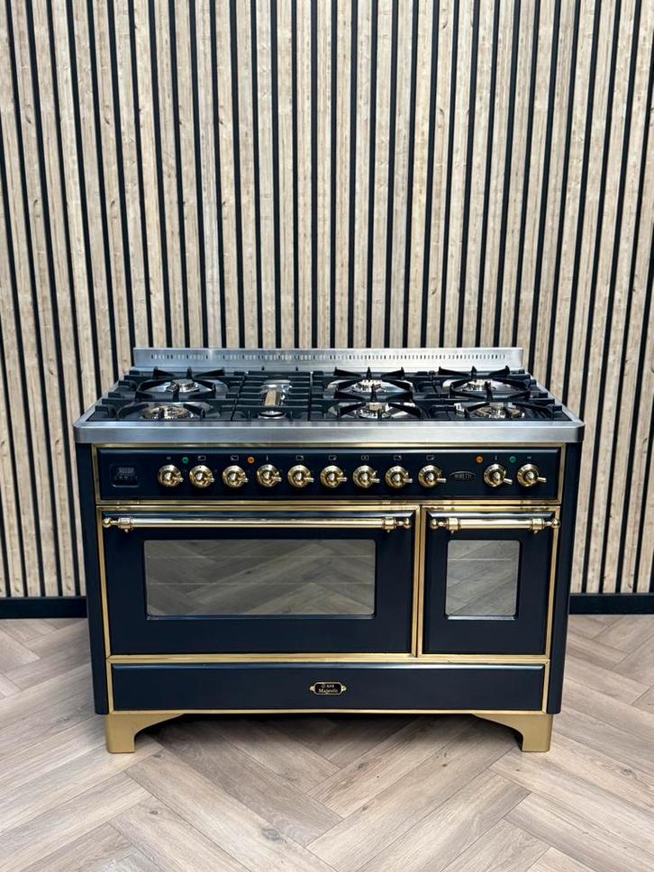 Prachtige Boretti Majestic 120cm Goud Messing + Visbrander, Witgoed en Apparatuur, Fornuizen, Vrijstaand, Gas, 5 kookzones of meer