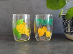 Vintage retro limonade glaasjes fruit decor, Glas of Glazen, Nieuw, Ophalen of Verzenden, Glas