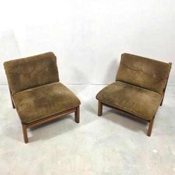 5x Brutalist Gustav Bergmann stoel 60s suède groen   beschikbaar voor biedingen